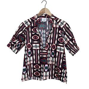 G Label by Goop Geometric Print Short-Sleeve Cotton Button-Up Blouse Size 4